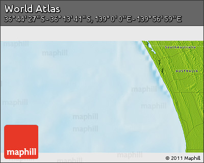 Physical 3D Map of the Area around 36° 29' 4" S, 139° 28' 29" E