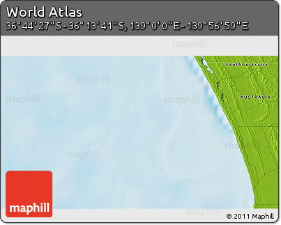 Physical 3D Map of the Area around 36° 29' 4" S, 139° 28' 29" E