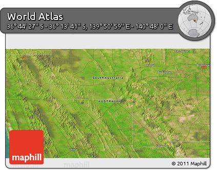 Satellite 3D Map of the Area around 36° 29' 4" S, 140° 19' 29" E