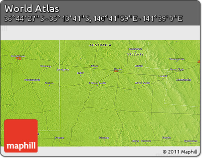 Physical 3D Map of the Area around 36° 29' 4" S, 141° 10' 30" E