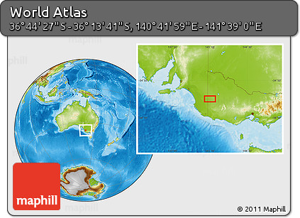 Physical Location Map of the Area around 36° 29' 4" S, 141° 10' 30" E