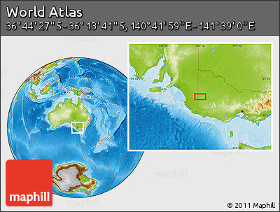 Physical Location Map of the Area around 36° 29' 4" S, 141° 10' 30" E