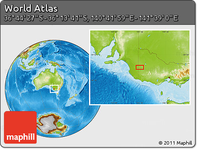 Physical Location Map of the Area around 36° 29' 4" S, 141° 10' 30" E