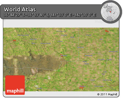 Satellite 3D Map of the Area around 36° 29' 4" S, 142° 1' 30" E