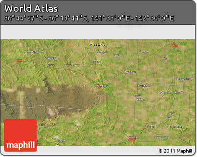 Satellite 3D Map of the Area around 36° 29' 4" S, 142° 1' 30" E
