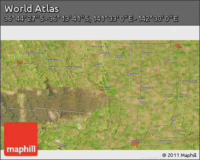 Satellite 3D Map of the Area around 36° 29' 4" S, 142° 1' 30" E