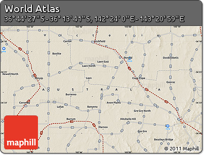 Shaded Relief Map of the Area around 36° 29' 4" S, 142° 52' 30" E