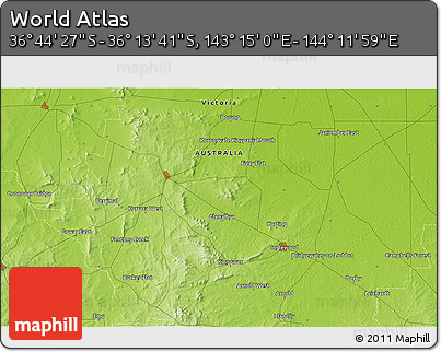 Physical 3D Map of the Area around 36° 29' 4" S, 143° 43' 29" E