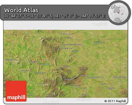 Satellite 3D Map of the Area around 36° 29' 4" S, 143° 43' 29" E