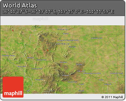 Satellite 3D Map of the Area around 36° 29' 4" S, 143° 43' 29" E