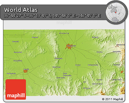 Physical 3D Map of the Area around 36° 29' 4" S, 146° 16' 30" E