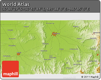 Physical 3D Map of the Area around 36° 29' 4" S, 146° 16' 30" E