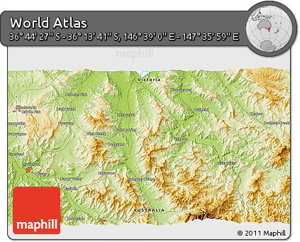 Physical 3D Map of the Area around 36° 29' 4" S, 147° 7' 30" E