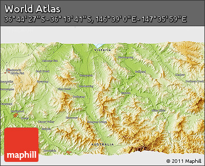 Physical 3D Map of the Area around 36° 29' 4" S, 147° 7' 30" E