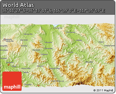 Physical 3D Map of the Area around 36° 29' 4" S, 147° 7' 30" E
