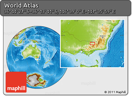 Physical Location Map of the Area around 36° 29' 4" S, 147° 7' 30" E