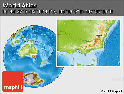 Physical Location Map of the Area around 36° 29' 4" S, 147° 7' 30" E