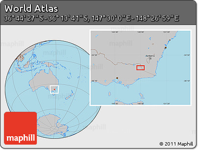 Gray Location Map of the Area around 36° 29' 4" S, 147° 58' 29" E
