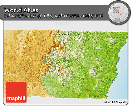 Physical 3D Map of the Area around 36° 29' 4" S, 149° 40' 30" E