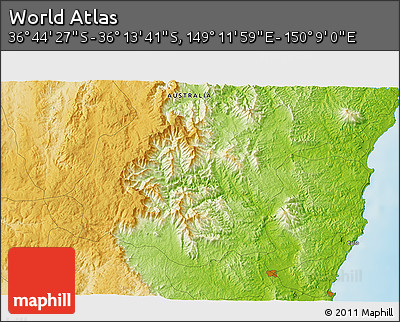 Physical 3D Map of the Area around 36° 29' 4" S, 149° 40' 30" E