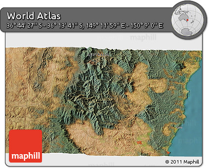 Satellite 3D Map of the Area around 36° 29' 4" S, 149° 40' 30" E