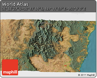 Satellite 3D Map of the Area around 36° 29' 4" S, 149° 40' 30" E