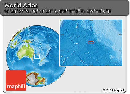 Physical Location Map of the Area around 36° 29' 4" S, 159° 1' 30" E