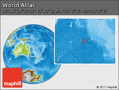 Physical Location Map of the Area around 36° 29' 4" S, 159° 1' 30" E