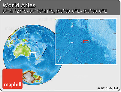 Physical Location Map of the Area around 36° 29' 4" S, 159° 1' 30" E
