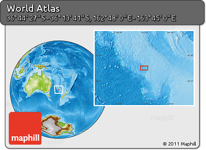 Physical Location Map of the Area around 36° 29' 4" S, 163° 16' 30" E