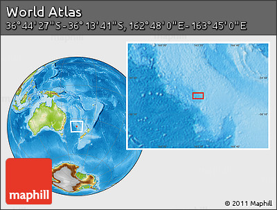 Physical Location Map of the Area around 36° 29' 4" S, 163° 16' 30" E