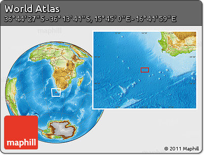 Physical Location Map of the Area around 36° 29' 4" S, 16° 13' 30" E