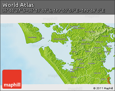 Physical 3D Map of the Area around 36° 29' 4" S, 174° 19' 29" E
