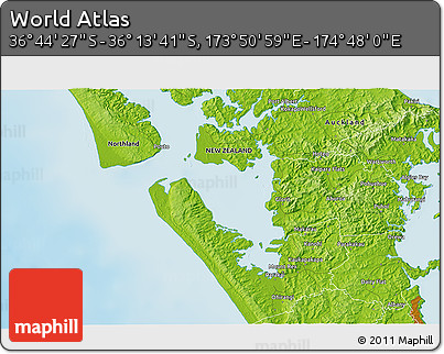 Physical 3D Map of the Area around 36° 29' 4" S, 174° 19' 29" E
