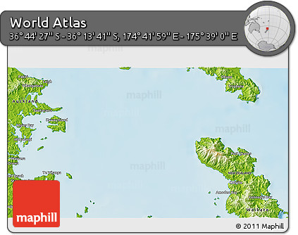 Physical 3D Map of the Area around 36° 29' 4" S, 175° 10' 30" E