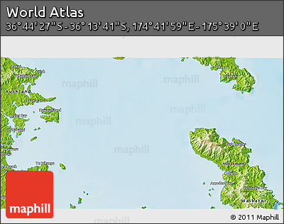 Physical 3D Map of the Area around 36° 29' 4" S, 175° 10' 30" E