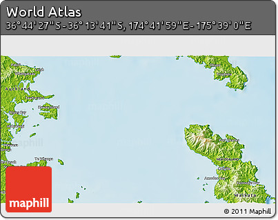 Physical 3D Map of the Area around 36° 29' 4" S, 175° 10' 30" E