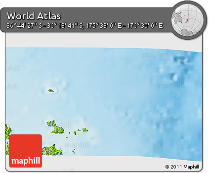 Physical 3D Map of the Area around 36° 29' 4" S, 176° 1' 30" E