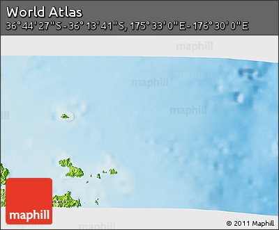 Physical 3D Map of the Area around 36° 29' 4" S, 176° 1' 30" E
