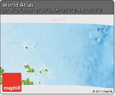 Physical 3D Map of the Area around 36° 29' 4" S, 176° 1' 30" E