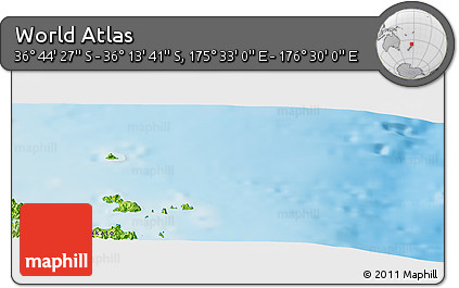Physical Panoramic Map of the Area around 36° 29' 4" S, 176° 1' 30" E