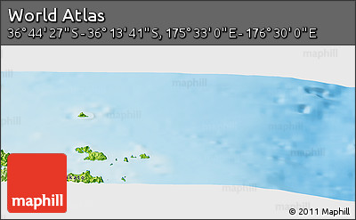 Physical Panoramic Map of the Area around 36° 29' 4" S, 176° 1' 30" E