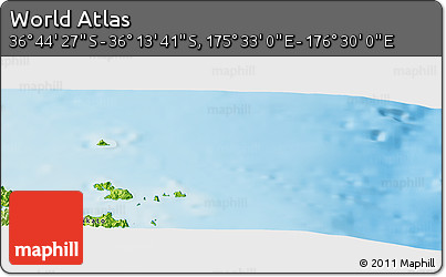 Physical Panoramic Map of the Area around 36° 29' 4" S, 176° 1' 30" E