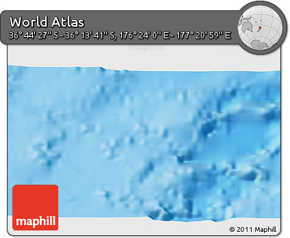 Physical 3D Map of the Area around 36° 29' 4" S, 176° 52' 30" E