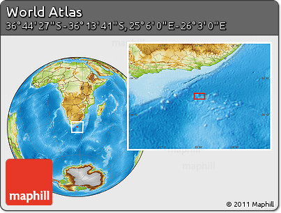 Physical Location Map of the Area around 36° 29' 4" S, 25° 34' 30" E