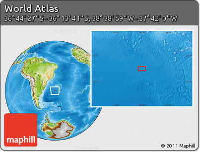 Physical Location Map of the Area around 36° 29' 4" S, 38° 10' 29" W