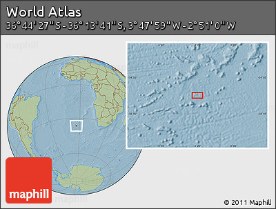 Savanna Style Location Map of the Area around 36° 29' 4" S, 3° 19' 30" W, hill shading