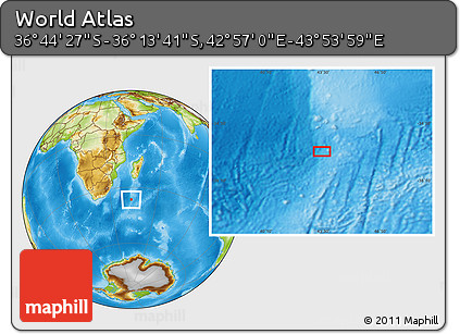 Physical Location Map of the Area around 36° 29' 4" S, 43° 25' 29" E