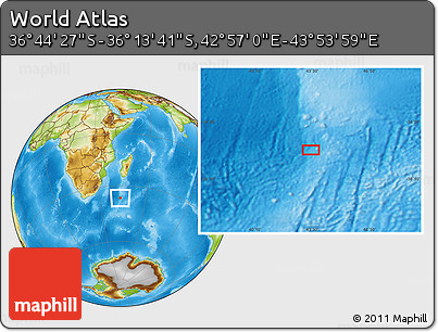 Physical Location Map of the Area around 36° 29' 4" S, 43° 25' 29" E