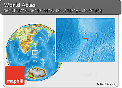 Physical Location Map of the Area around 36° 29' 4" S, 44° 16' 29" E